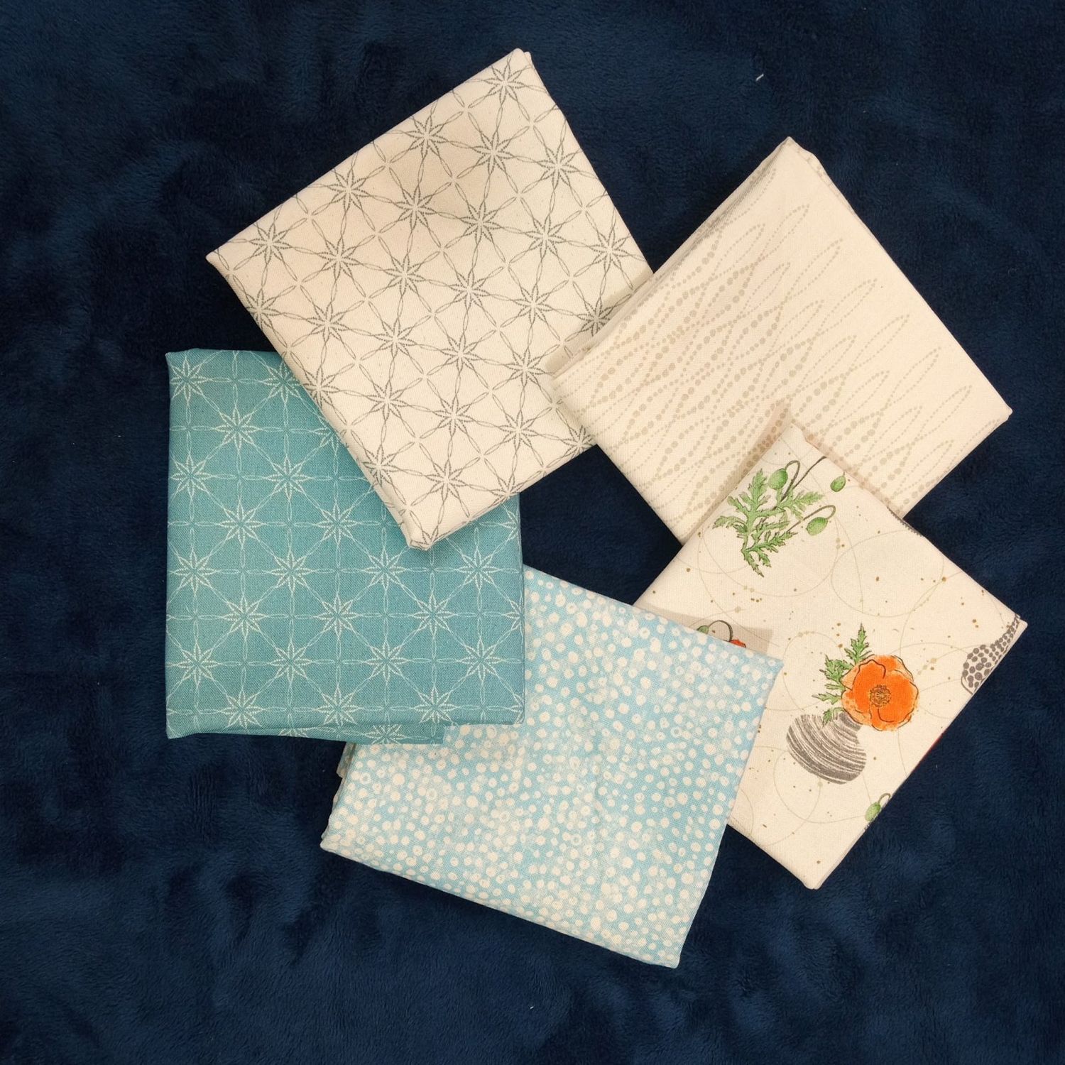 5 pc Modern Vintage Treasured Blue FQ Bundle