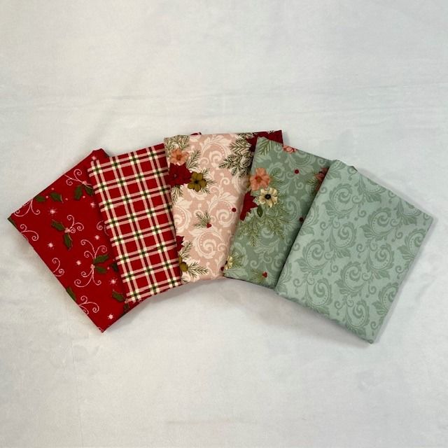 5 pc Poinsettias Xmas Greetings Fat Quarter Bundle #2