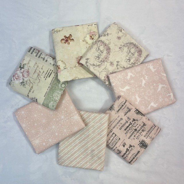 7 pc Christmas Magic Pinks FQ Bundle Blank Quilting Cotton