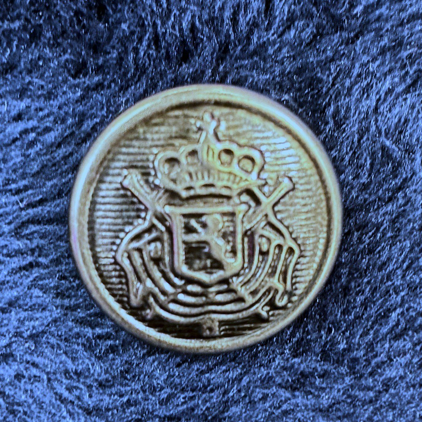 Antique Tin Crest Button 5/8"
