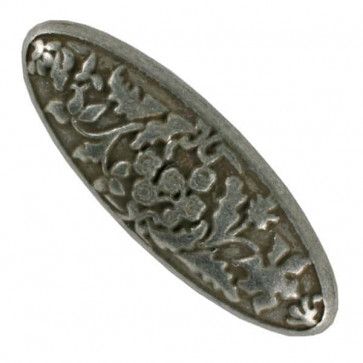 Antique Tin Oval Button with Flowers and Shank 18mm