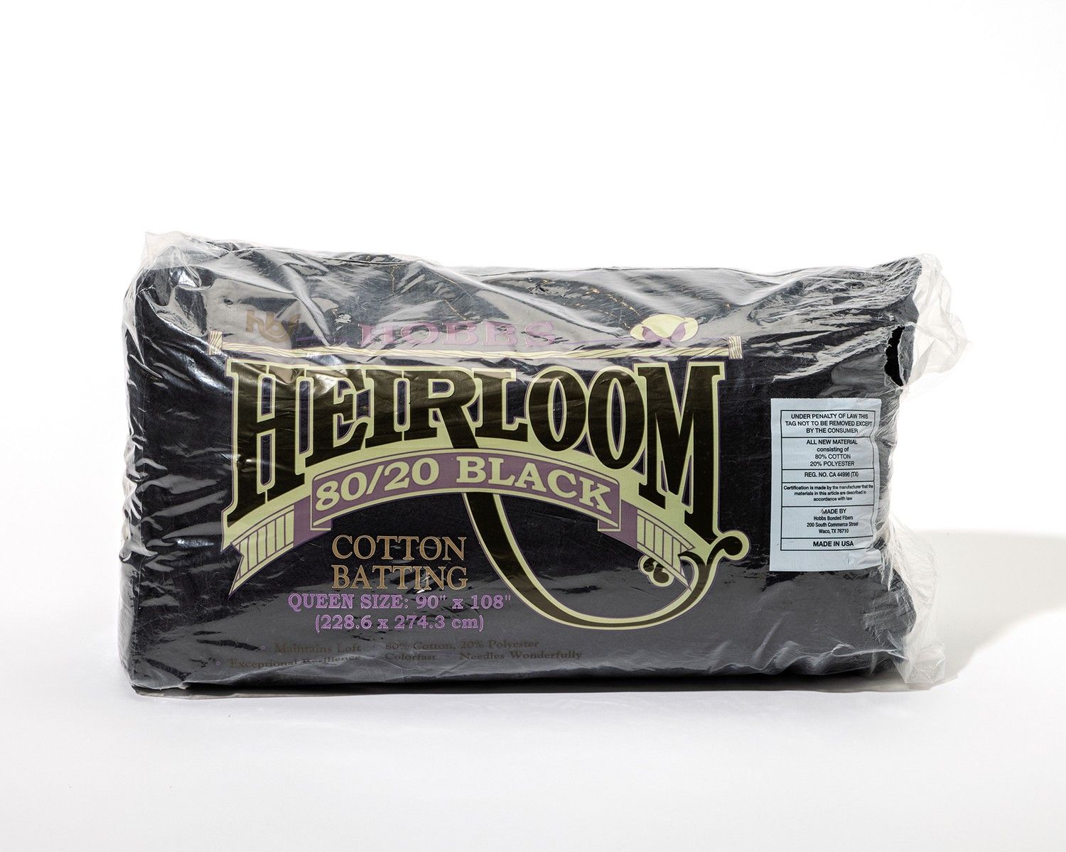 Batting 80/20 Black Cotton Queen 90"x108" Hobbs Heirloom