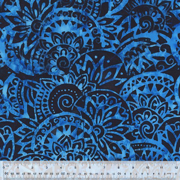 Anthology Batiks Scalloped Paisley Moody Blue