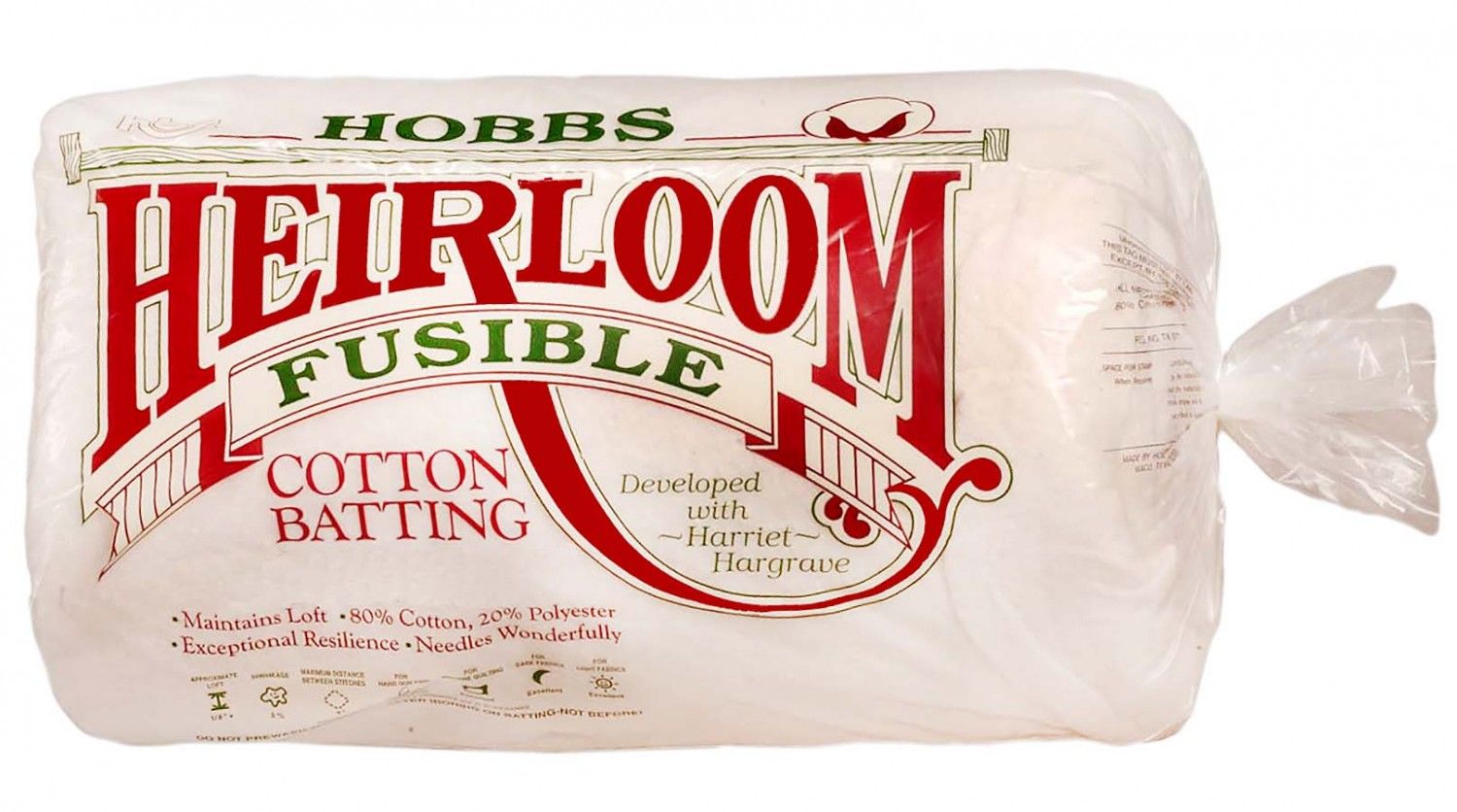 Batting: Queen Size 80/20 Natural FUSIBLE Cotton/Polyester 90"x108" Hobbs Heirloom