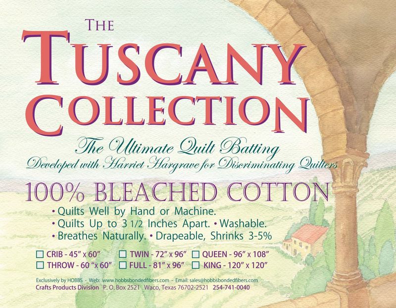 Batting: Queen Size 100% Bleached Cotton 96"x108" Tuscany