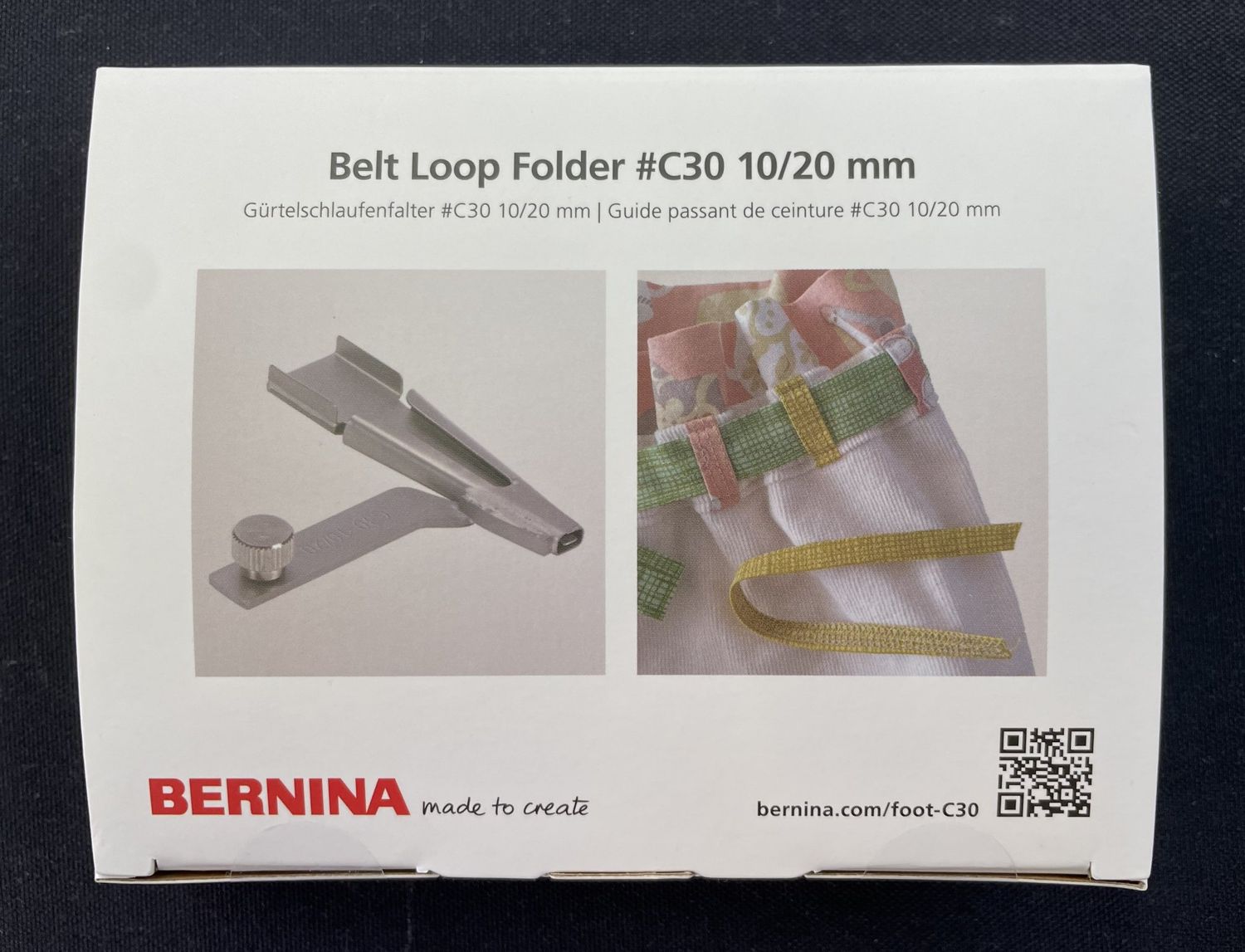 BERNINA #C30 Belt Loop Folder 3/8" Compatible with the following machines L890 b42 b48 b62 b68