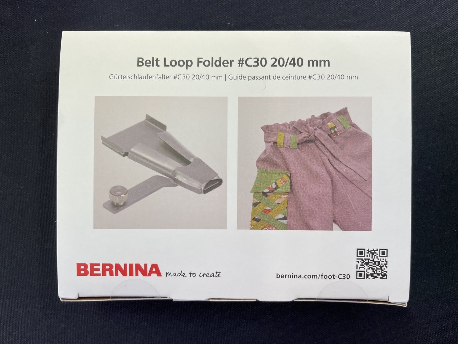 BERNINA #C30 Belt Loop Folder 3/4" Compatible with the following machines L890 b42 b48 b62 b68