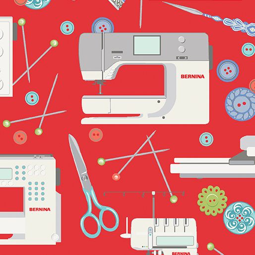 EOB 1.66 yds BERNINA Logo Sewing Machine Red Benartex