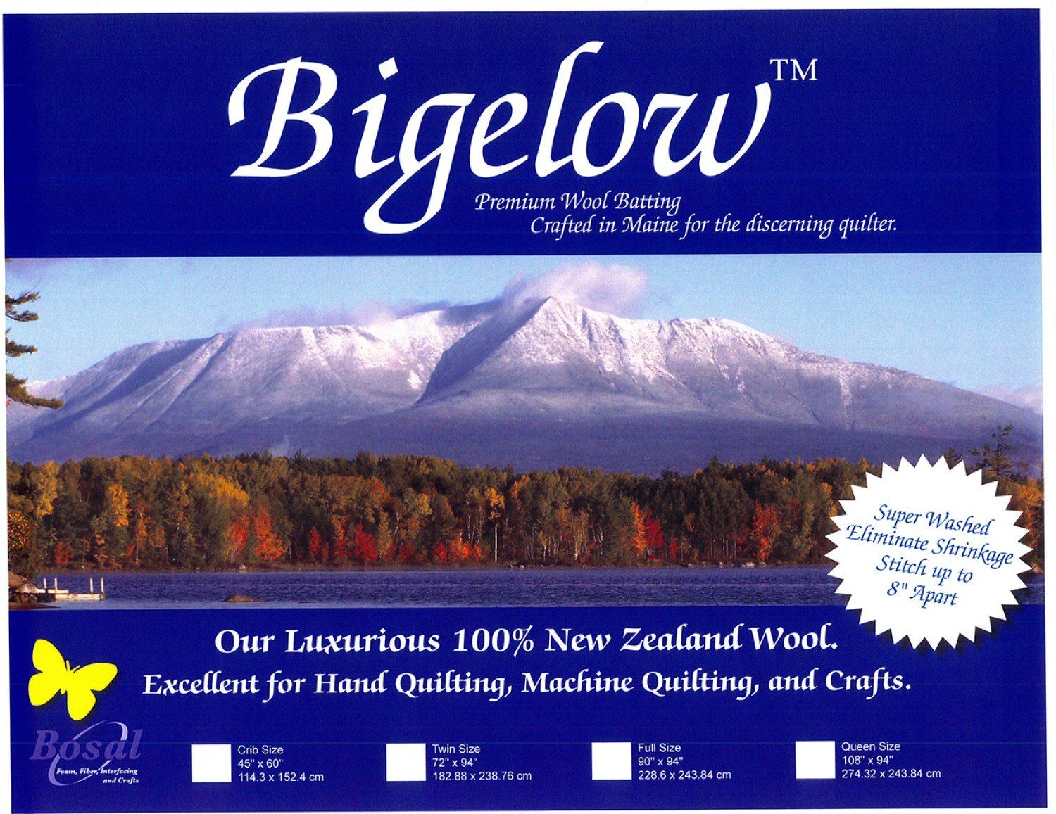 Bigelow Queen Size 100% Washable Wool Batting 108in x 94in