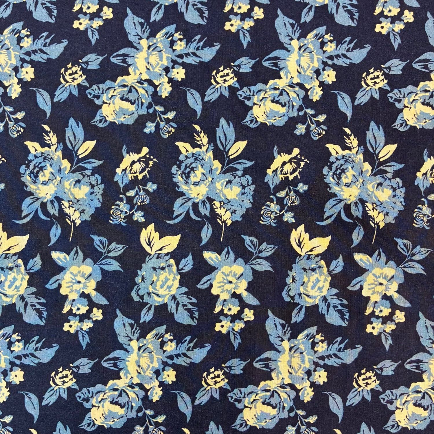 Blue Cream Flowers on Navy Cotton Lawn