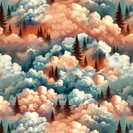 Blue Clouds with Trees Wilderness Song Blank Quilting