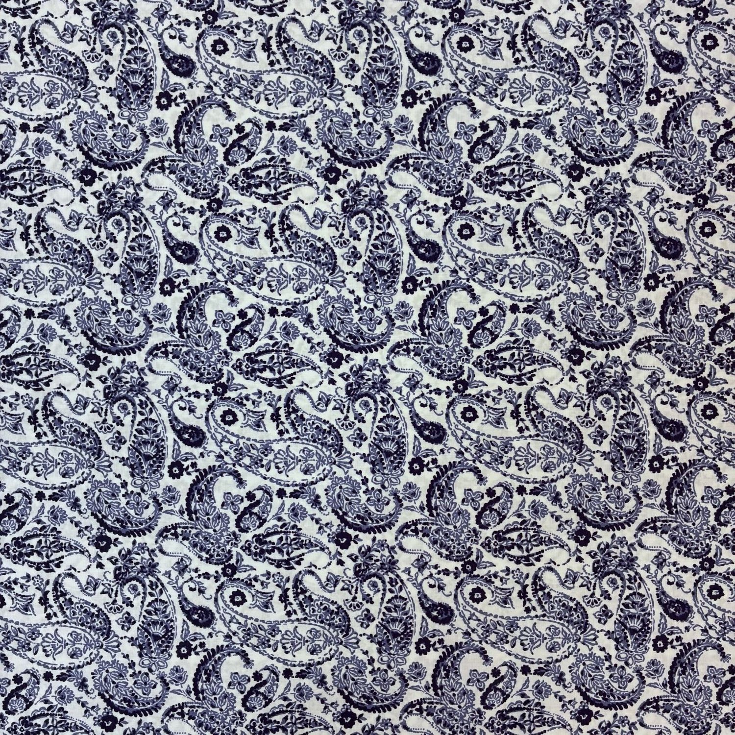 Blue Paisley on Cream Cotton Lawn