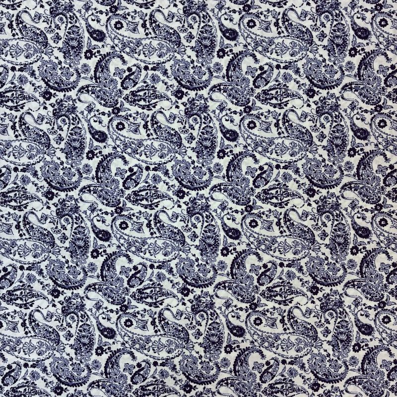 Blue Paisley on Cream Cotton Lawn