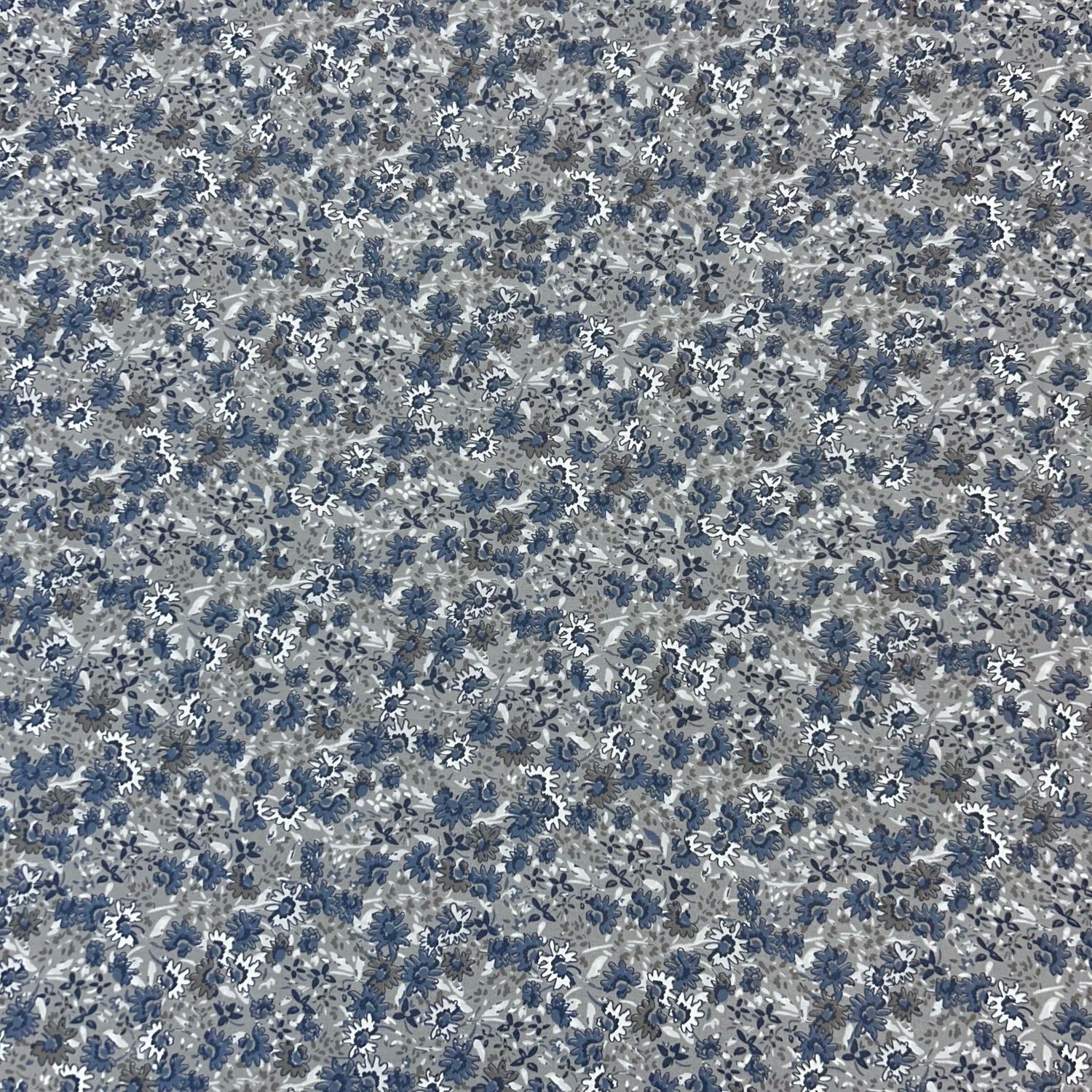 Blue Floral on Grey Cotton Lawn