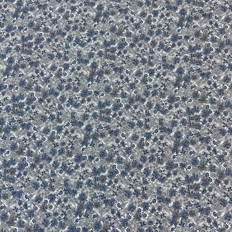 Blue Floral on Grey Cotton Lawn