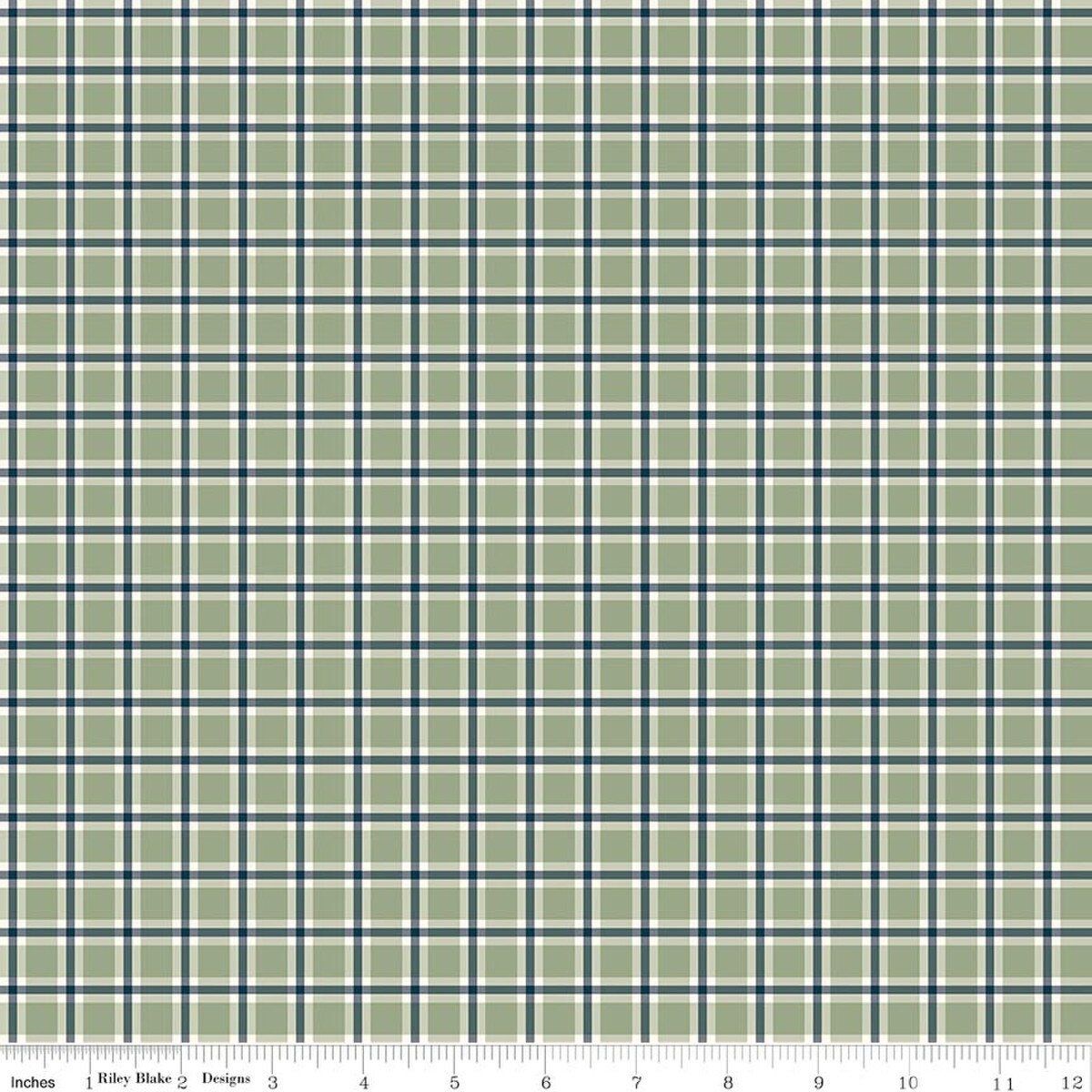 Christmas Greetings Plaid Sage Quilting Cotton