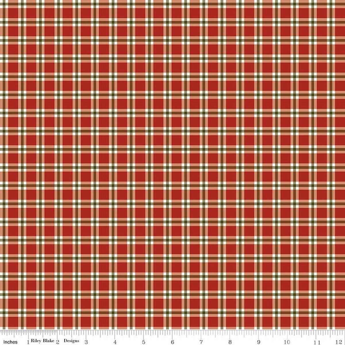 Christmas Greetings Plaid Red Quilting Cotton