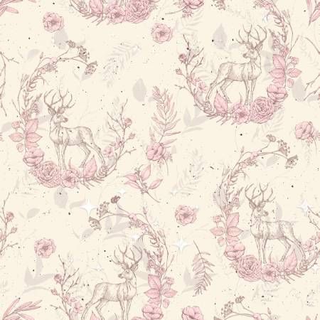 Christmas Magic Ivory Deer Blank Quilting Cotton