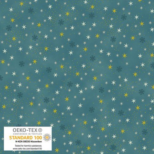 Christmas Stars Star Teal Gold Blank Quilting CLEARANCE