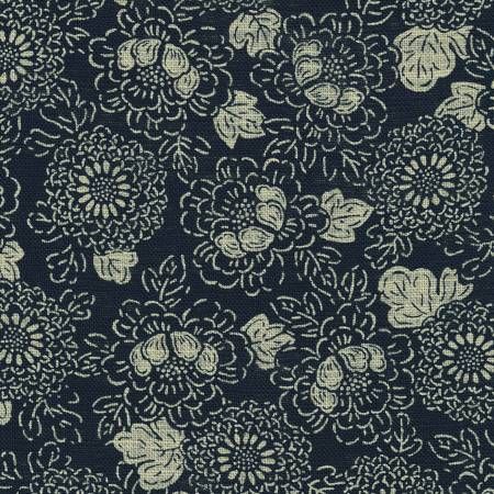 Chrysanthemums Navy Woven Sevenberry