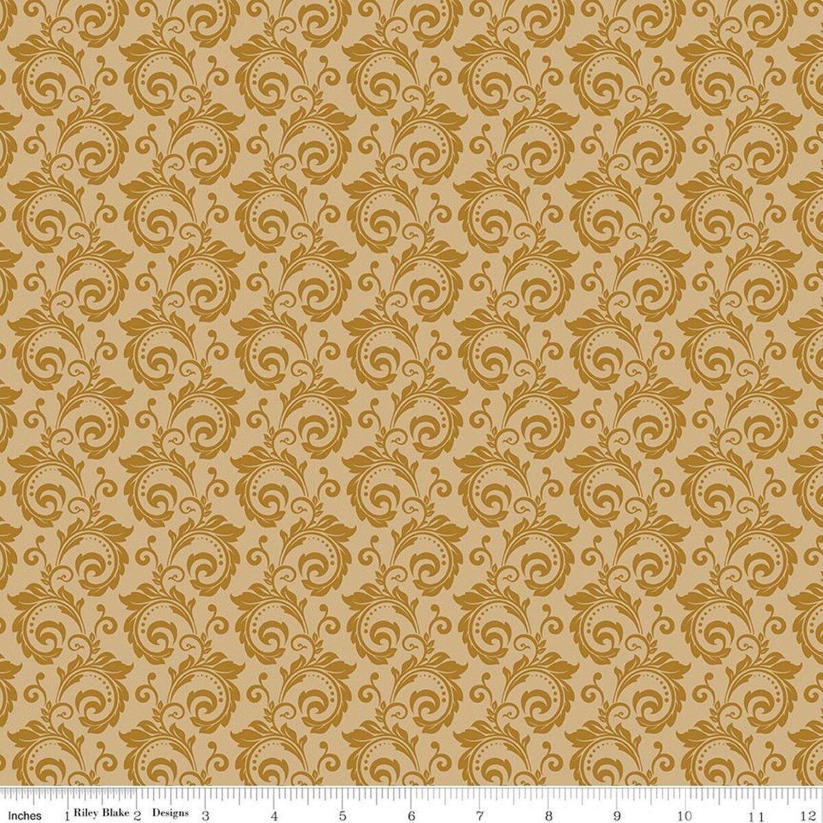 Christmas Greetings Scroll Gold Quilting Cotton