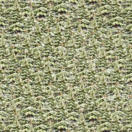 Christmas Magic Green Christmas Trees Blank Quilting Cotton