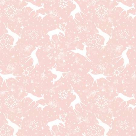 Christmas Magic Pink Deer Silhouettes Blank Quilting Cotton