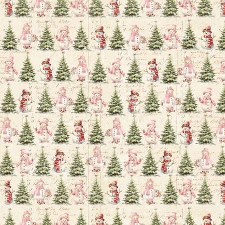 Christmas Magic Ivory Christmas Trees &amp; Snowmen Blank Quilting Cotton
