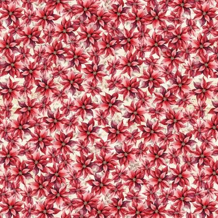 Christmas Magic Red Poinsettias Blank Quilting Cotton