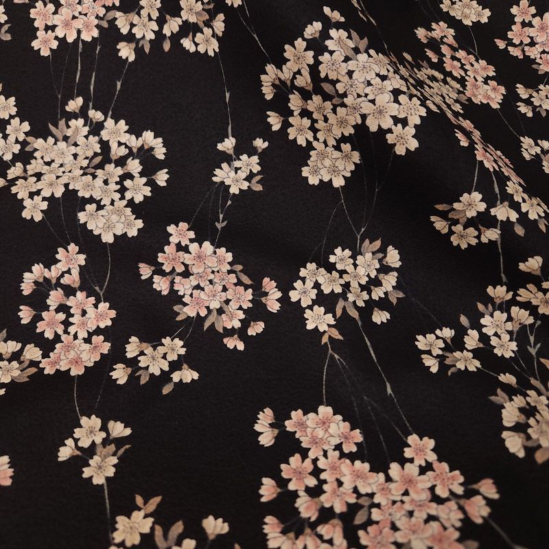 Chirimen Black Pink Floral Cotton Shirting Japanese fabric
