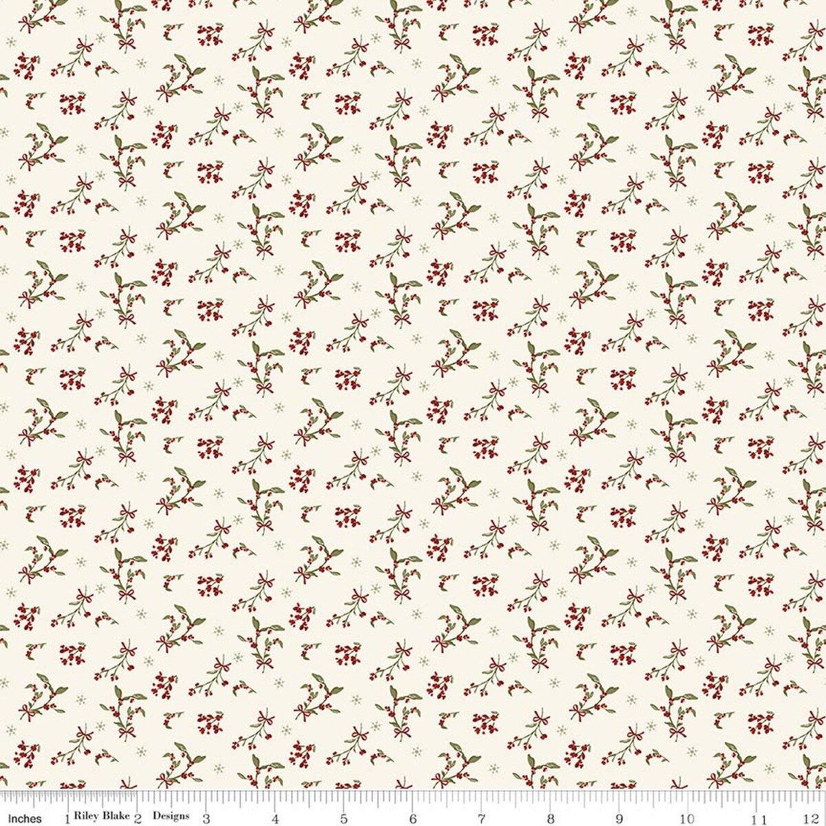 Christmas Greetings Berries Cream Quilting Cotton