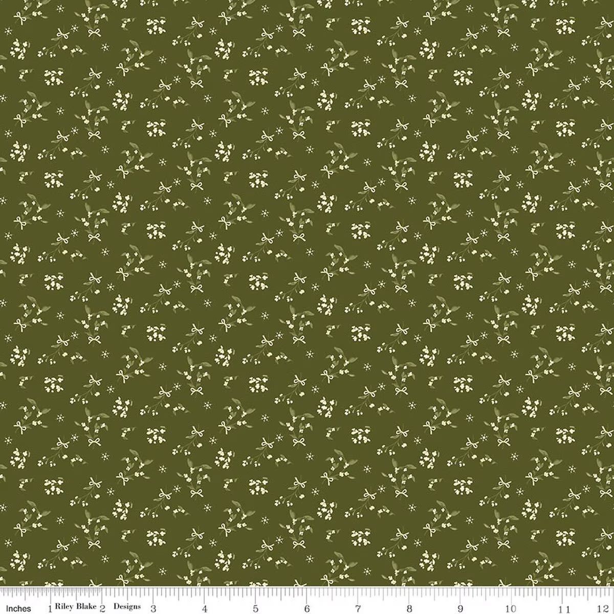 Christmas Greetings Berries Green Quilting Cotton