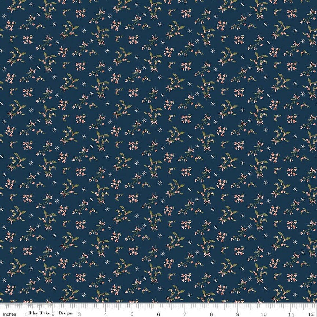Christmas Greetings Berries Navy Quilting Cotton