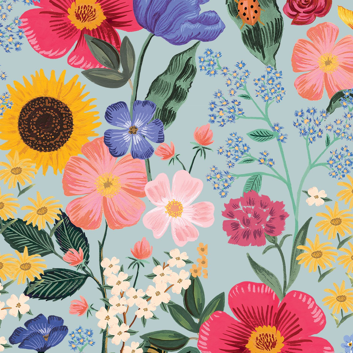 Curio Blossom Light Blue 100% Rayon Dress Weight Rifle Paper Company RJR Fabrics