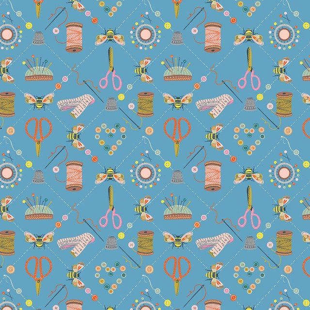 Country Sewing Club Bee Stitch Thread &amp; Ink Quilting Cotton