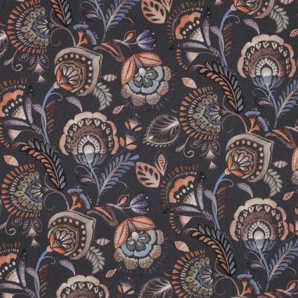Dark Grey Floral Canvas Verhees Fabrics