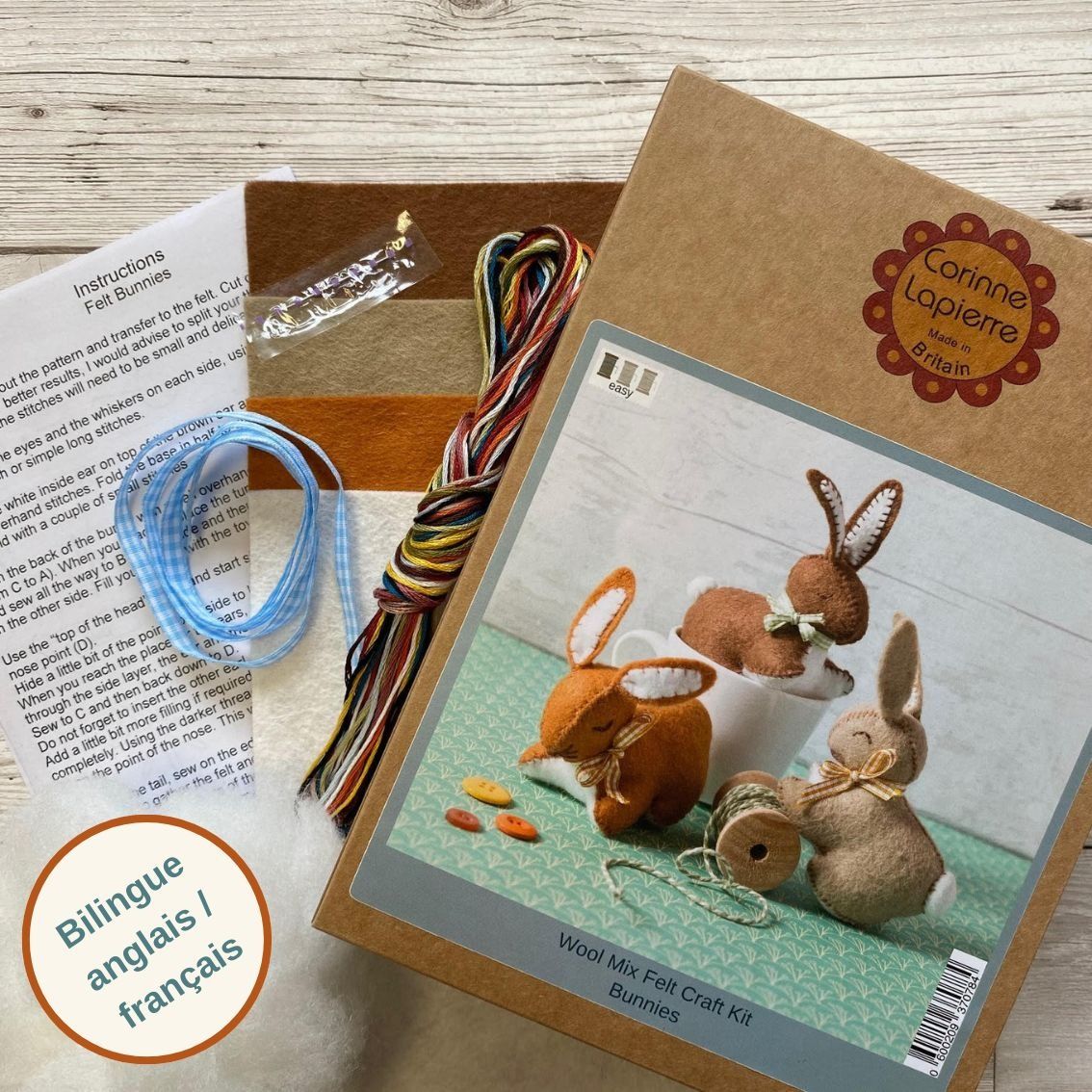 Corinne Lapierre Wool Mix Felt Craft Kit Bunnies Set