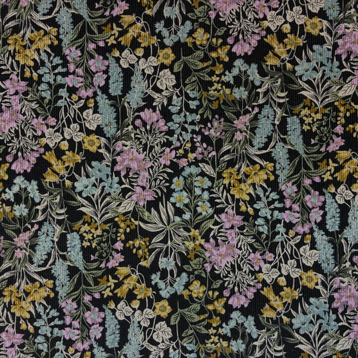 Cotton Corduroy Floral Print Black