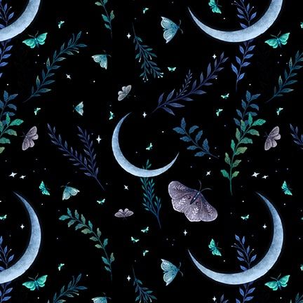 Crescent Moons with Butterflies Jardin de Lune Blank