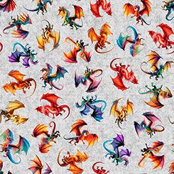Dragon's Song Tossed Dragons Gray QT Fabrics