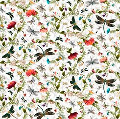 Dragonfly Garden - Small Dragonfly &amp; Floral White QT Fabrics