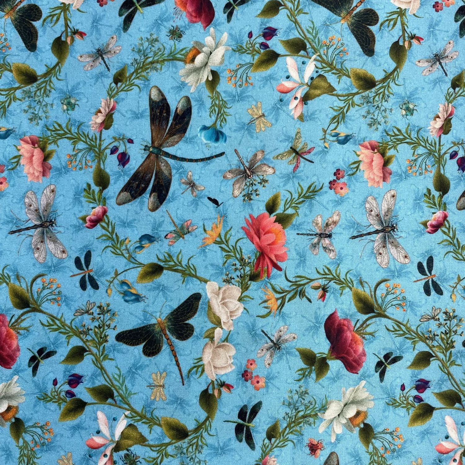Dragonfly Garden - Small Dragonfly &amp; Floral Md. Turquoise QT Fabrics