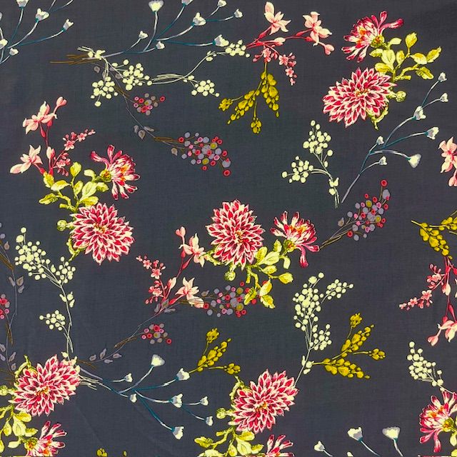 EB Italian Navy Chrysanthemums 100% Viscose Crepe
