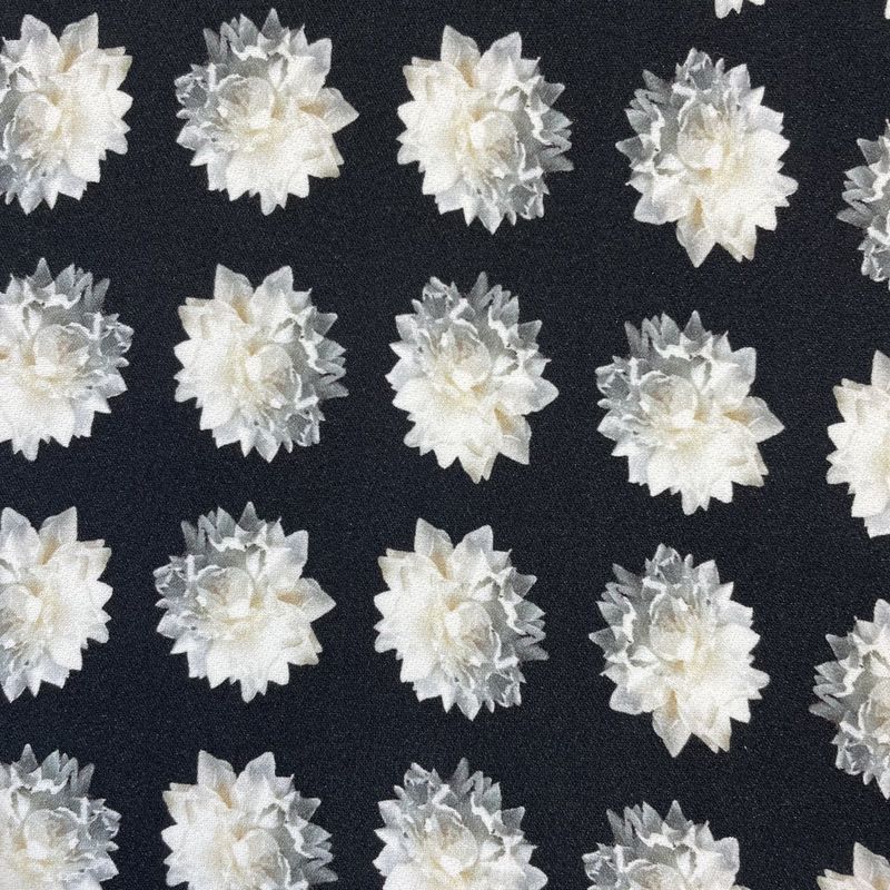 EB Italian Max Mara Black Floral Viscose 4-Ply Crepe 60"