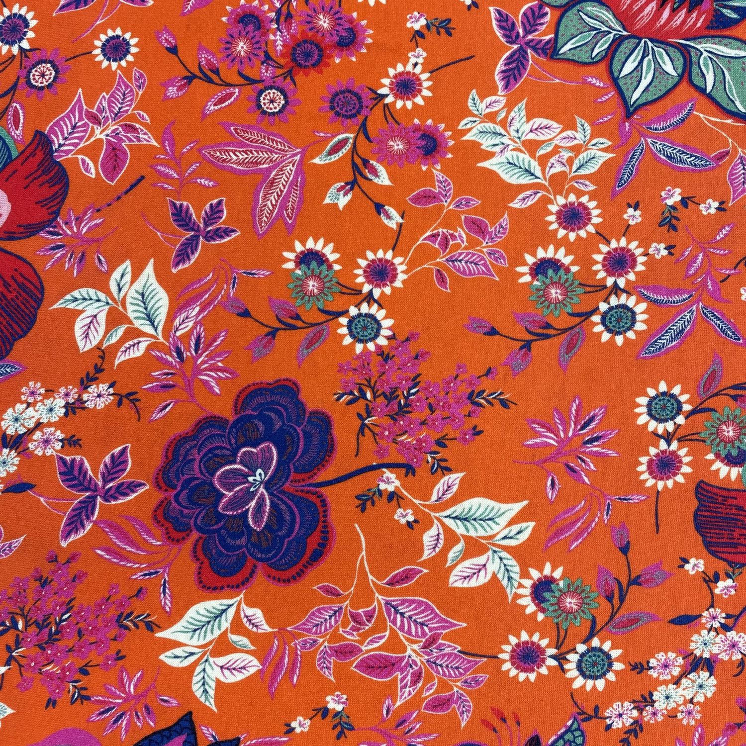 EOB 2.75 yd EB Italian Rayon Knit Orange Floral Dress Weight