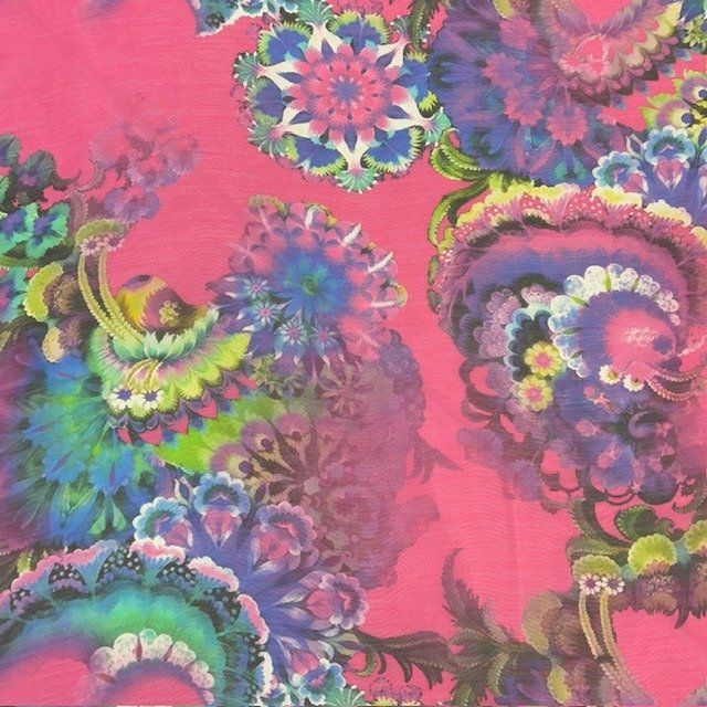 EB Italian Printed Hot Pink Botanical Silk Cotton Chiffon 53"