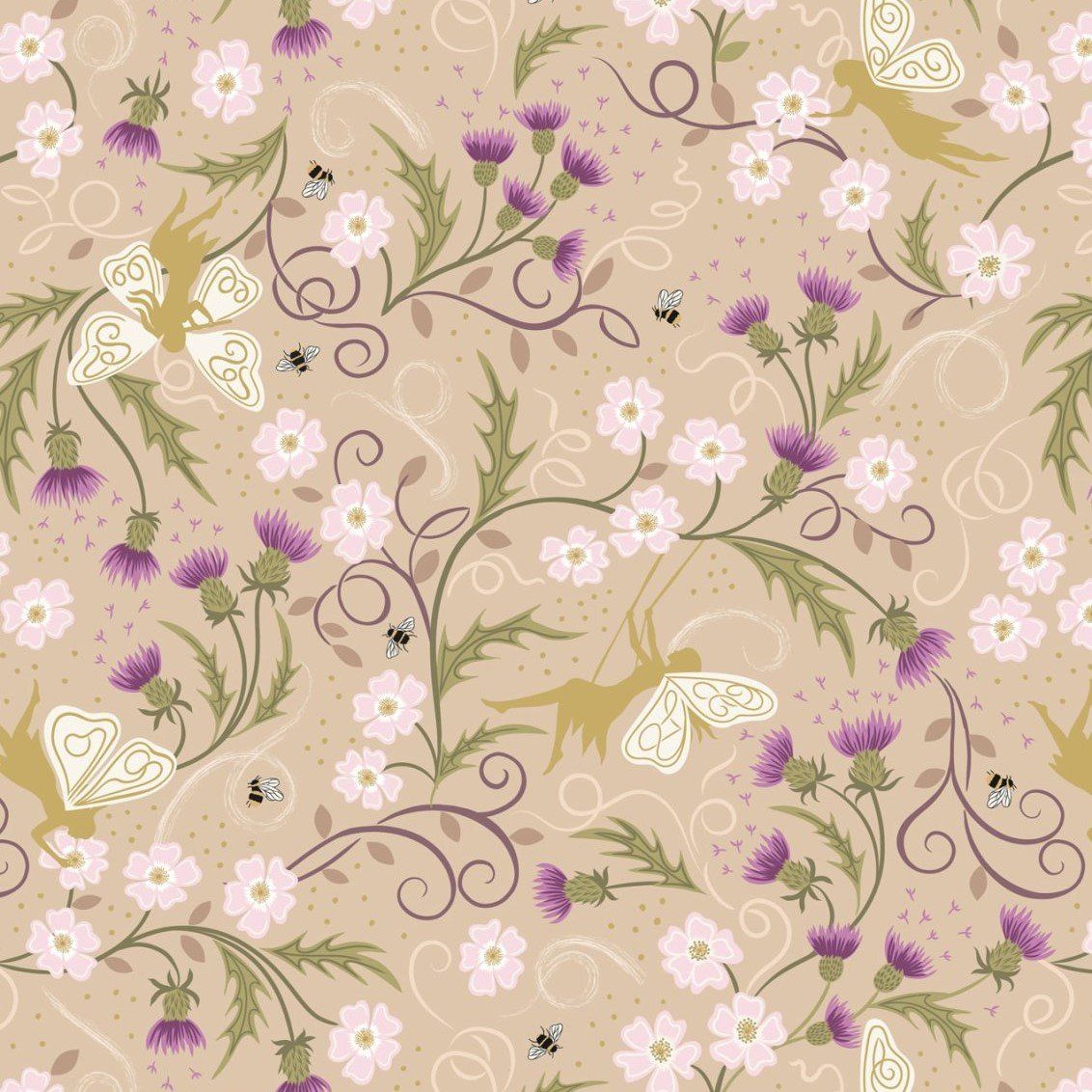 Faeries on dark cream Lewis &amp; Irene Metallic CLEARANCE