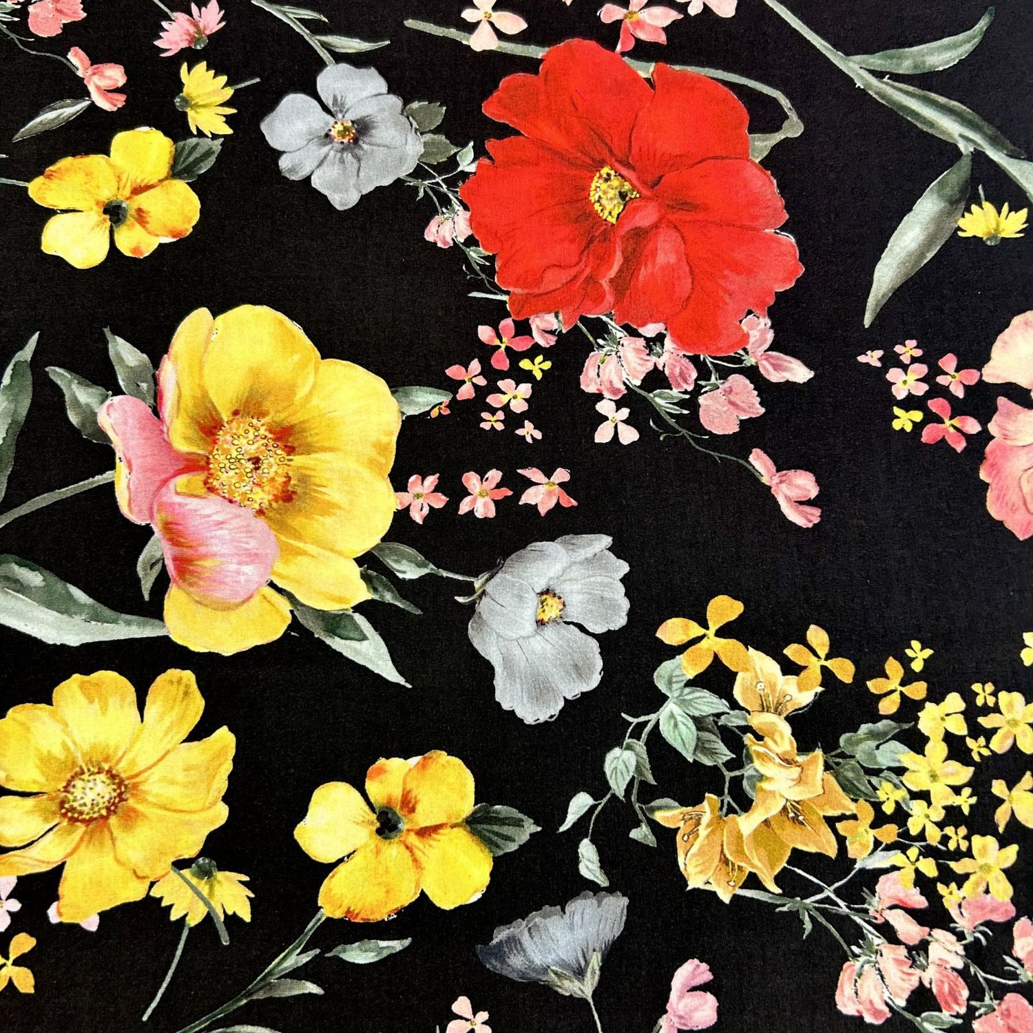 EB Italian Black Floral Print Viscose Lycra Knit