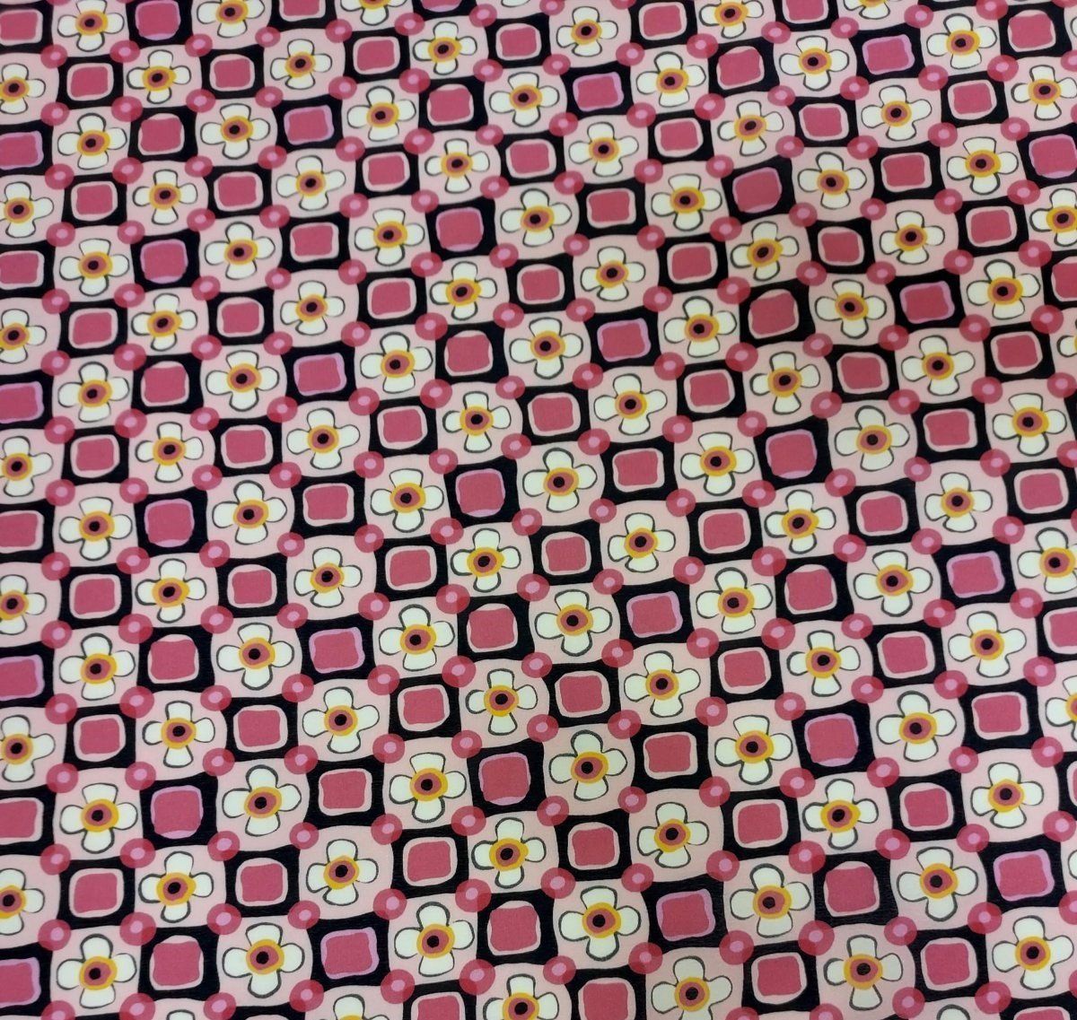 EB Italian Pink Silk Crepe de Chene Daisy Print
