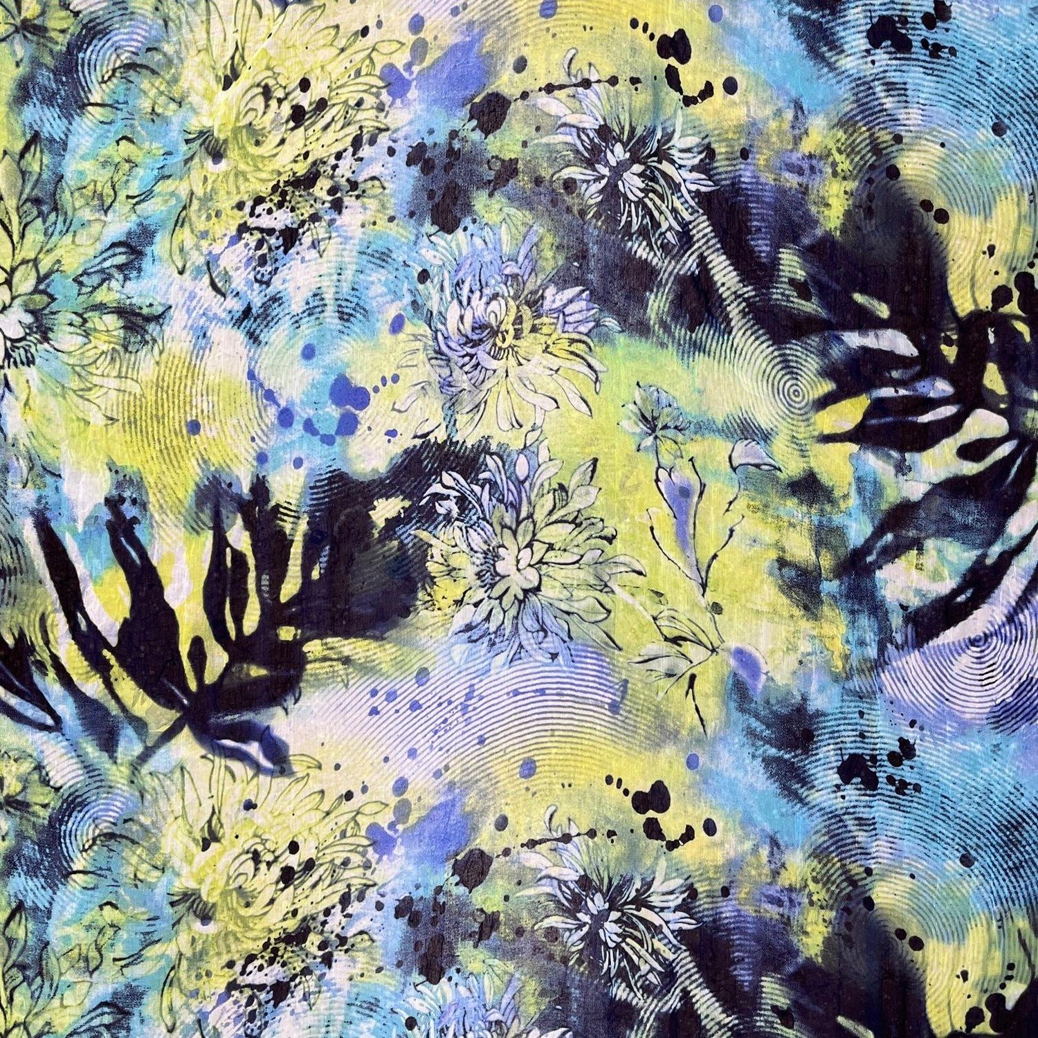 EOB 2.5 yd EB Italian Blue Polyester Chiffon Print 60" Wide